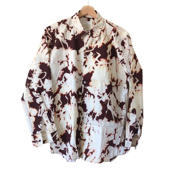 DRIES‎ VAN NOTEN Mens Clasen Multi Brown Button Down Shirt EUR 50 US 40 Medium